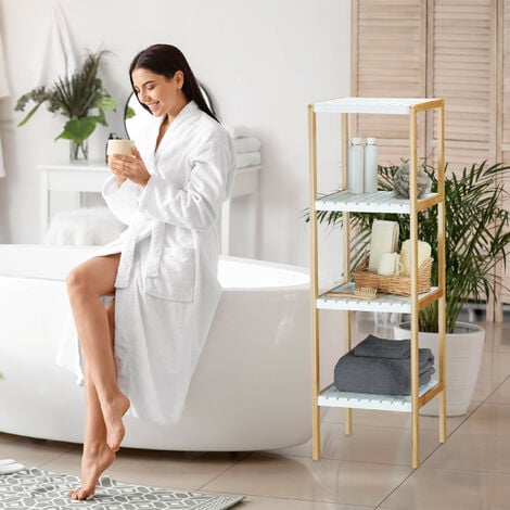 Estantería de baño (Bambú/blanco, L x An x Al: 33 x 34 x 140 cm)