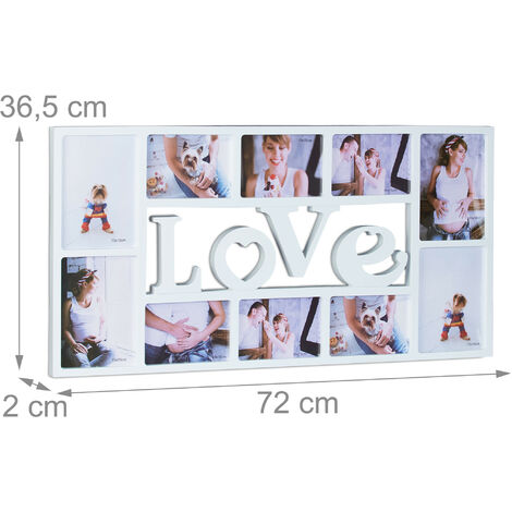Relaxdays Marco de Fotos Múltiple Love para 10 Fotografías, Plástico, Blanco, 36.5x72x2 cm