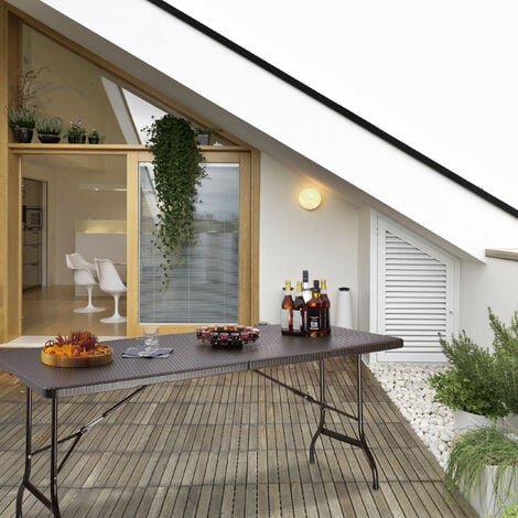 Relaxdays Mesa Plegable Jardín y Terraza con Forma Rectangular, Plástico y  Metal, Marrón, 74 x 120 x 60 cm