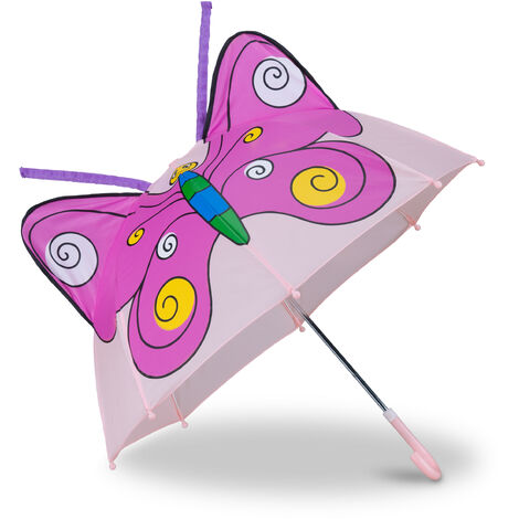 Paraguas Infantil de Mariposa en 3D, Rosa, 59 x 6 cm