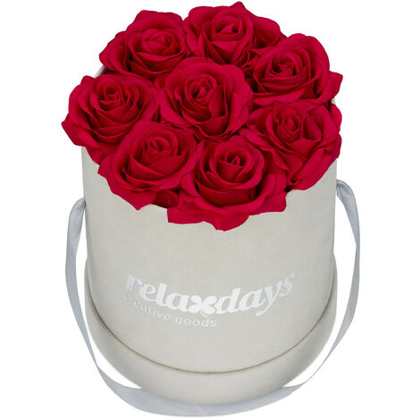 Relaxdays Rosas Artificiales, Caja de Flores Gris, 8 Unidades, Ramo  Decorativo, Flower box, Cartón-Tela-PP,