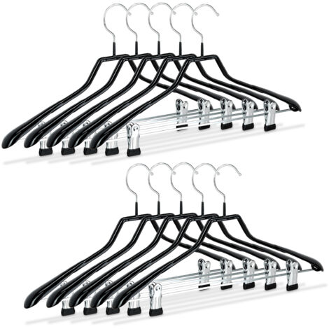 Relaxdays Pack de 50 Perchas Ropa Antideslizantes con Pinzas, Metal y PVC, Negro, 42 cm