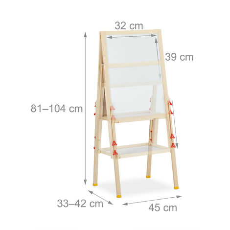 Relaxdays Pizarra Infantil Doble Magnética, Altura Ajustable 81-104 Cm, Cara Verde Para Tizas Y Blanca Para Rotuladores, Incluye Estante