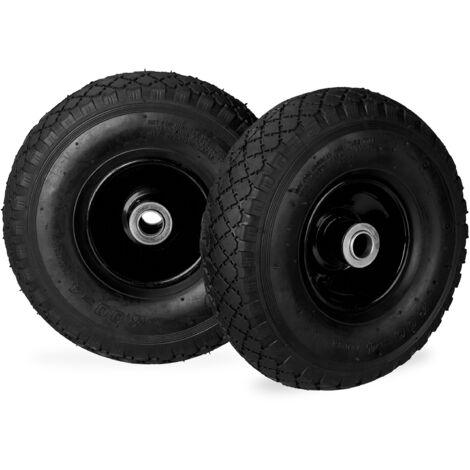 Relaxdays Juego de dos ruedas de carretilla, 3.00-4, Hasta 100kg, Llanta de acero, 260 x 85 mm, Negro