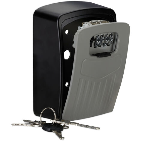 2 Guarda Llaves con Código, Caja Seguridad Pared, Armario, Key Safe,  Aluminio, 14,5x10,5x5 cm, Negro-Gris