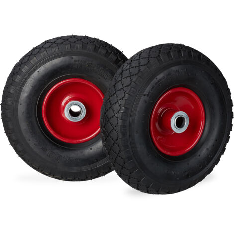 Juego de 4 ruedas de carretilla, 3.00-4, Hasta 100kg, Llanta de acero, 260 x 85 mm, Negro-rojo