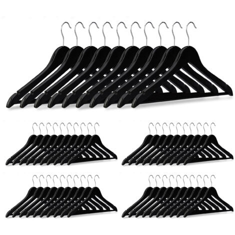 200 Perchas Ropa para Pantalones Trajes Camisas, Madera, Negro, 23,5 x 45 x 1 cm