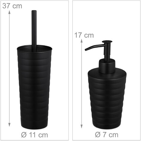 Relaxdays Set de Baño Accesorios, Kit 5 Piezas Acero Inoxidable Mate, Jabonera, Soportes, Vaso, Dispensador Jabón, Negro