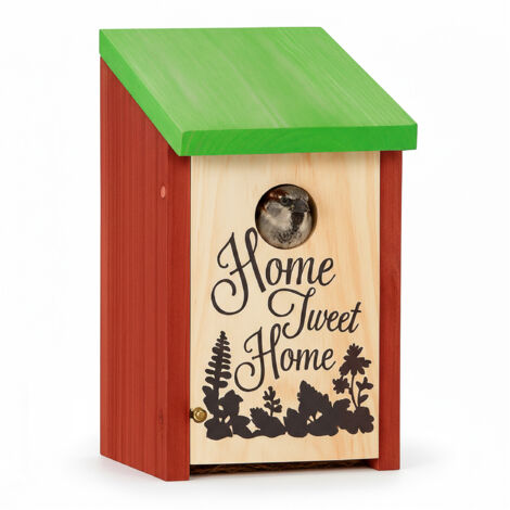 Nido Artificiale Per Uccelli - Legno 21,5x12x15,2cm Rosso E Verde - Foto 13