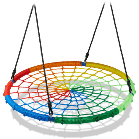 Relaxdays Columpio Nido, Niños y Adultos, Capacidad hasta 150 kg, Altura Regulable, 100cm Ø, Balancín Jardín, Multicolor