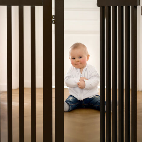Relaxdays Barrera Seguridad Niños, Valla Protectora con Puerta, para  Escaleras, 92x154cm, Plegable, sin Taladrar, Gris