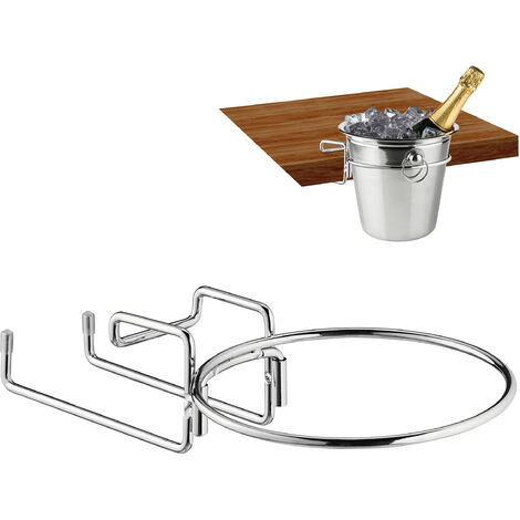 Relaxdays Soporte de Mesa para Champanera, Cubo Enfriador Botellas Vino 18 m Ø, Ahorra Espacio, Cava, Hierro, Plateado