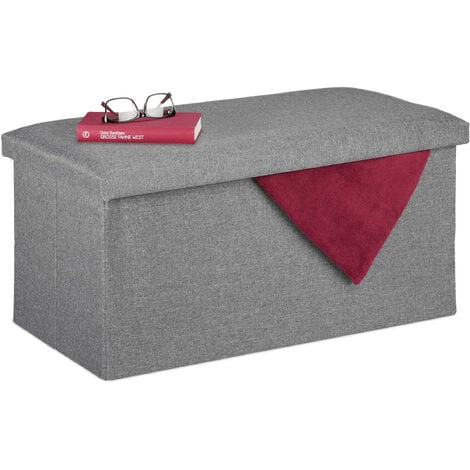 Baúl almacenamiento con patas, banco almacenaje, tela gris antracita 100 cm