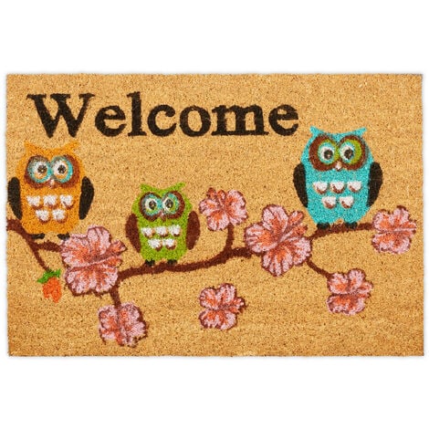 Relaxdays Felpudo Coco "Moin", 40x60cm, Tapete Puerta, Alfombra Entrada Interior Exterior Antideslizante Azulblanco 49840257