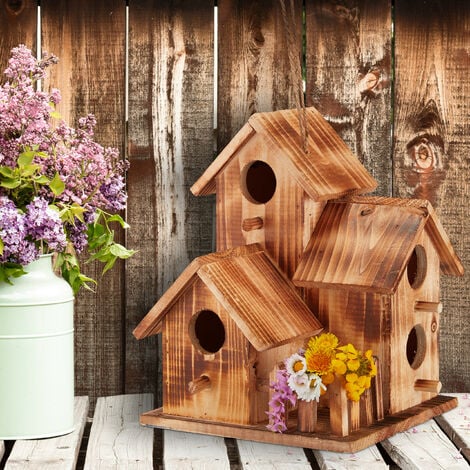 Casa de madera para pájaros de 6 agujeros, casa de pájaros Natural