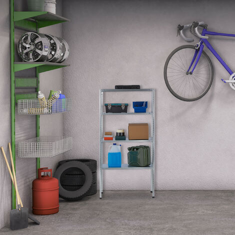 Étagère Garage 4 Niveaux - Charge 200 Kg - 138x70x30 Cm - Acier Et MDF - Argenté