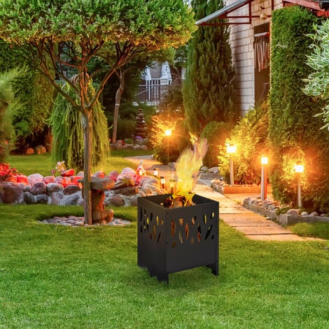 Outsunny Brasero Exterior Ø58x23 cm Cuenco de Fuego Redondo con Asas de  Transporte 3 Pies y Marco de Metal para Hogueras Leñas Terraza Jardín al  Aire Libre Negro