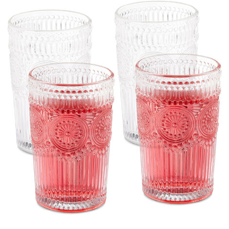 Relaxdays Vasos Vintage, Set 4, Aptos para Lavavajillas, 400 ml, Cristalería Retro, Agua, Zumo, Limonada, Transparente (1/5)