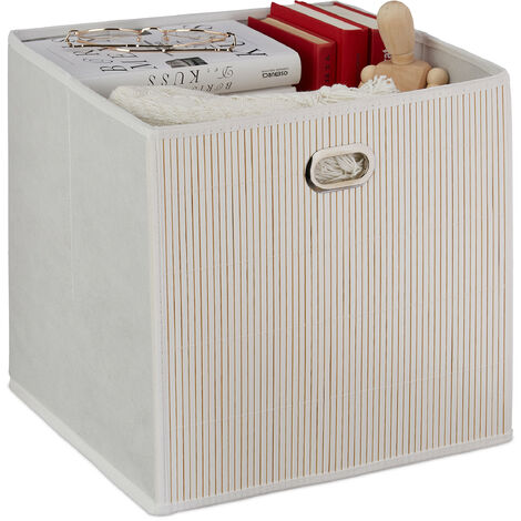 Relaxdays Cesto Almacenaje Bambú, Cesta Cuadrada Baño, Caja Estante Alta, 31 x 31 x 31 cm, Plegable, Color Blanco