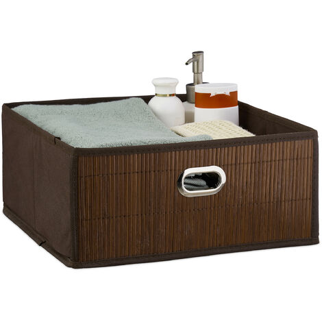 Relaxdays Cesto Almacenaje Bambú, Cesta Cuadrada Tela Baño, Caja Estante, 14 x 31 x 31 cm, Plegable, Color Marrón (1/5)