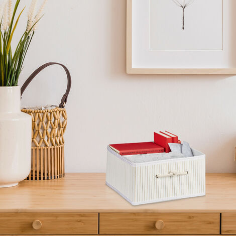 Set De 4 Cestos De Almacenaje De Bambú Relaxdays - Diferentes Tamaños, Negro Y Crema, Para Baño O Armario