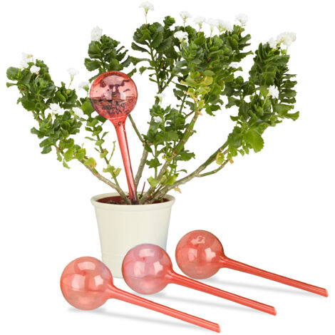 Relaxdays Set 12 Globos Autorriego para Macetas, Riego Dosificado Plantas Durante 2 Semanas 250 ml, Plástico, Rojo