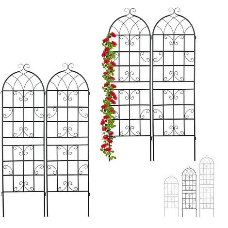 Set de 4 Soportes Plantas Metálicos, con Estacas, Enrejado para Trepadoras, 180 x 50 cm, Jardín, Negro