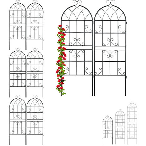 Set de 8 Soportes Plantas Metálicos, con Estacas, Enrejado para Trepadoras, 150 x 50 cm, Jardín, Negro