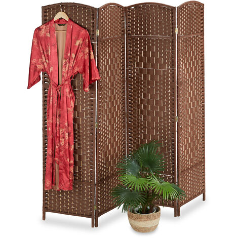 Biombo decorativo portátil de bambú trenzado, 4 paneles plegables, pantalla  divisoria, Bambú, Beige
