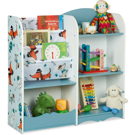 Homcom - Estantería infantil azul y blanco de juguetes y libros