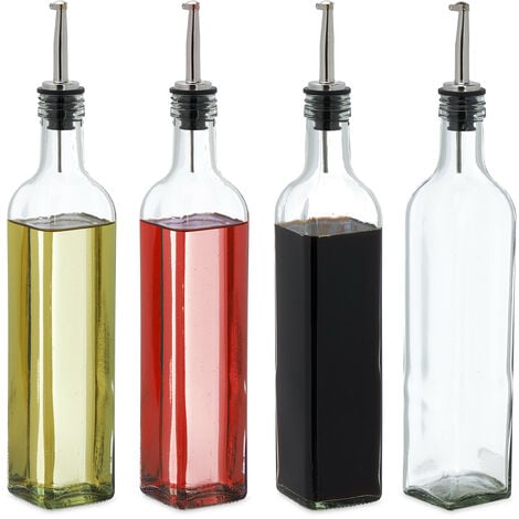 4 botellas de aceite para cocina, dispensador de aceite recargable  multiusos, botella portátil de vinagre y aceite de oliva (color : plateado)