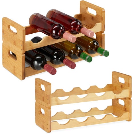 Botellero de pared para vinos de bambú con espacio para 4 botellas