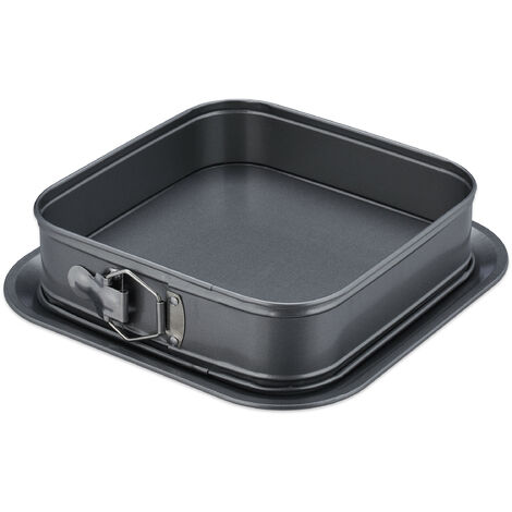Relaxdays Molde Bizcocho Cuadrado, 24 x 24 cm, Antigoteo, Acero, Bizcochera Antiadherente, Recipiente Hornear, Antracita (1/5)
