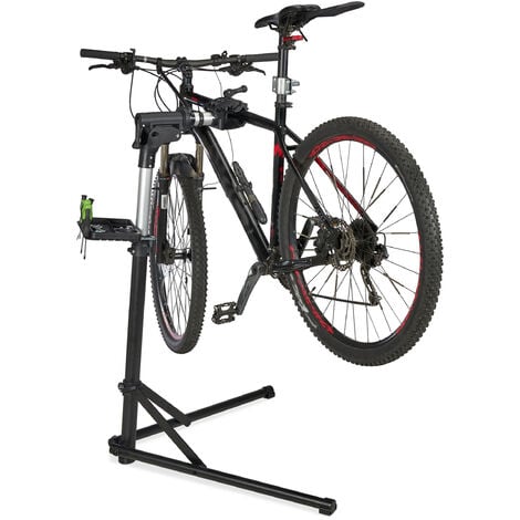 Relaxdays Soporte Taller para Bicicleta, Caballete Mantenimiento Bici  Plegable Telescópico, Marcos de 25-40 mm, Negro