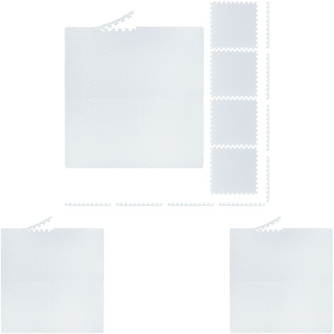 Suelo Goma, 60x60cm, 16 Esterilla Fitness con Borde, Goma EVA, 3m², Gimnasio, Alfombra Puzle, Protector, Blanco