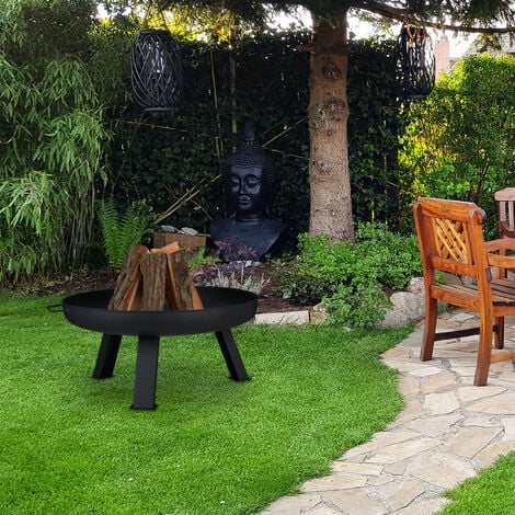 Relaxdays Brasero Exterior, 80 cm Diámetro, Incluye Atizador, Hoguera Jardín  y Terraza con Asas, Redondo, Acero