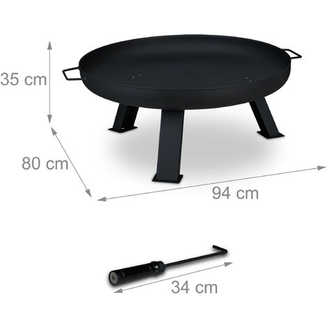 Relaxdays Brasero Exterior, 80 cm Diámetro, Incluye Atizador, Hoguera Jardín  y Terraza con Asas, Redondo, Acero