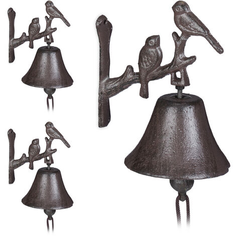 3 Campanas Hierro Fundido Puerta, Pájaros de Adorno, Estilo Rústico, Sonido Fuerte, Campanas Pared, Resistentes, Marrón