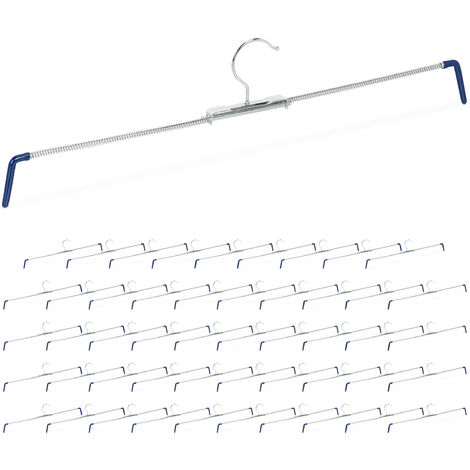 Pack de 50 Perchas Pantalones Extensibles, Faldas, Antideslizantes, 30-50 cm Ancho, Metal-PVC, Plateado-Azul (1/5)