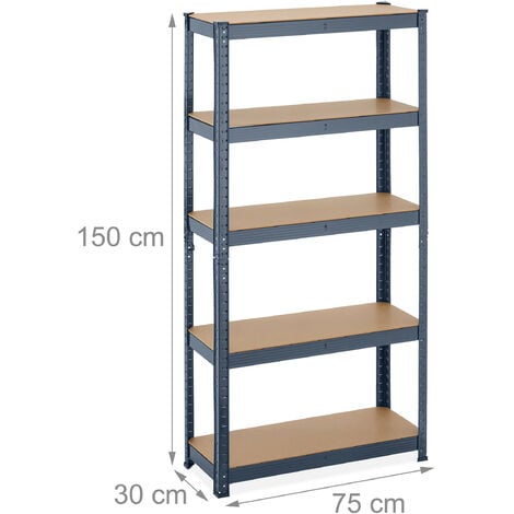 Relaxdays Estantería Metálica 5 Baldas, 150x75x30 cm, Resiste 875 kg,  Cargas Pesadas, Sótano, Taller, Garaje, Antracita