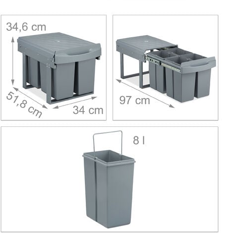 Cubos basura 18 L (Gris, 4 Compartimentos) - Tienda Eurasia