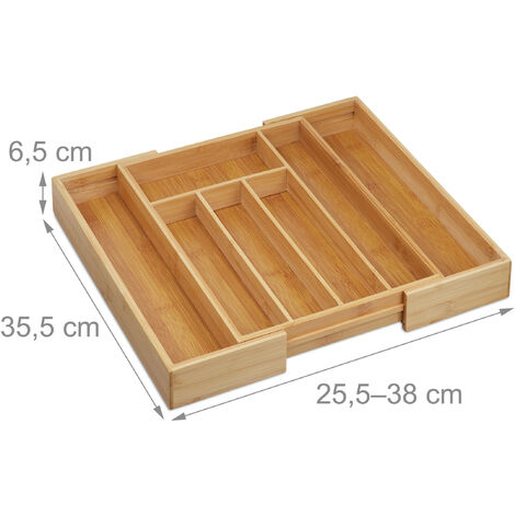 Cubertero de bambú con 6-8 compartimentos, portautensilios para el cajón.  Gran organizador de cintura extensible. JAMW Sencillez