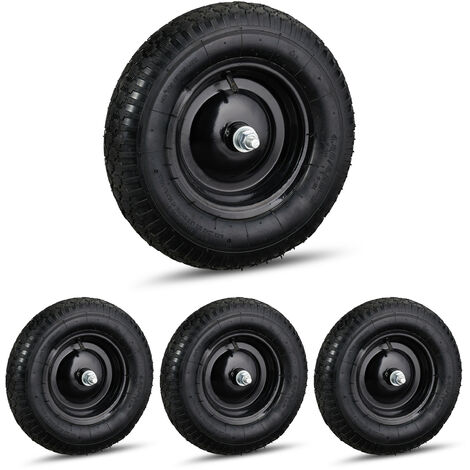 4 Ruedas para carretilla de jardín, 4.80 4.00-8, Neumático, Llanta de acero, Con eje, 120 kg, Negro