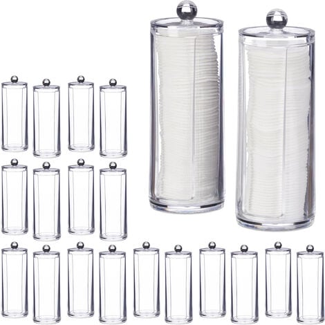 20 Dispensadores Discos Desmaquillantes Algodón, Algodoneros con Tapa, 50  c/u, Plásticos, 19 x 6,5 cm, Transparente
