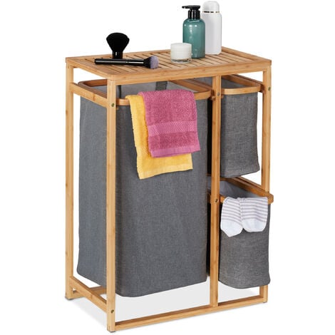 Mueble de baño bambú 43L cesta ropa sucia y estantería