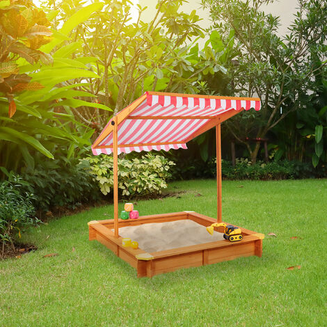 Arenero Infantil Con Techo Regulable Y Forro | Madera De Abeto 117x117x117 Cm | Carga Máx. 50 Kg | Para Jardín