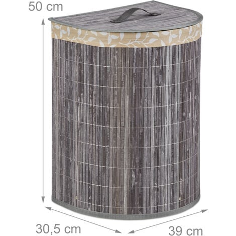 Cesto Ropa Sucia Bambú 30 L, Cubo Semicircular Colada Plegable, Organizador  Lavandería con Tapa, 50x39x30,5cm.