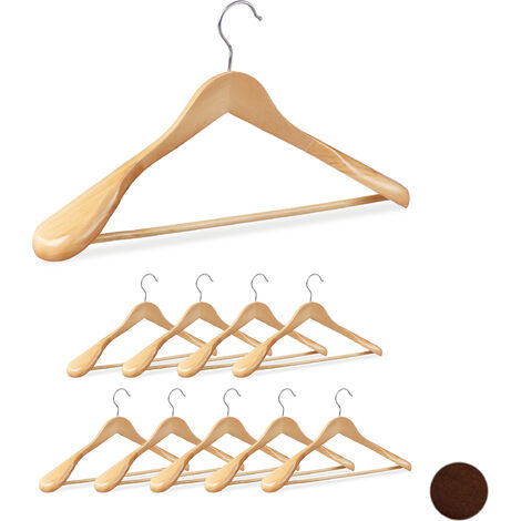 Pack 10 Perchas Traje Anchas, Madera-Metal, 24 x 44,5 x 5,5 cm, Natural