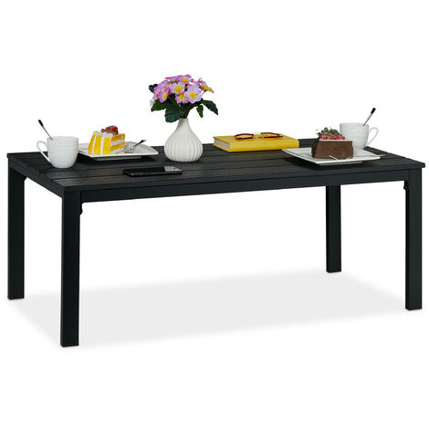 Relaxdays Mesa Jardín Rectangular, Efecto Madera, Mesilla Balcón, Terraza, Patio, 39 x 98 x 48 cm, Mesita Porche, Negro