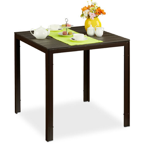 Relaxdays Mesa Jardín Cuadrada, Efecto Madera, Mesita Terraza, Patio, 74,5 x 77,5 x 77,5 cm, Mesilla Balcón, Marrón (1/5)